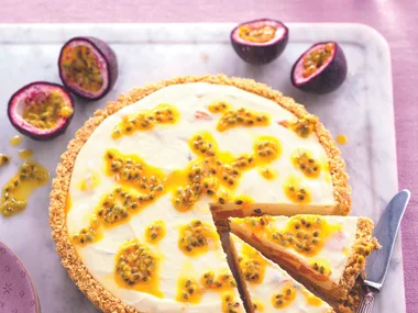 Peach and passionfruit frozen cheesecake