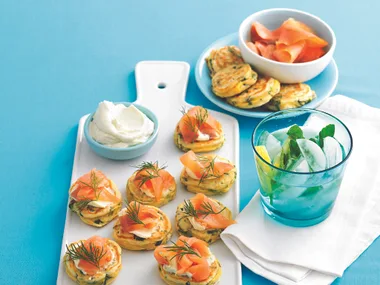 Sesame pikelets with smoked salmon