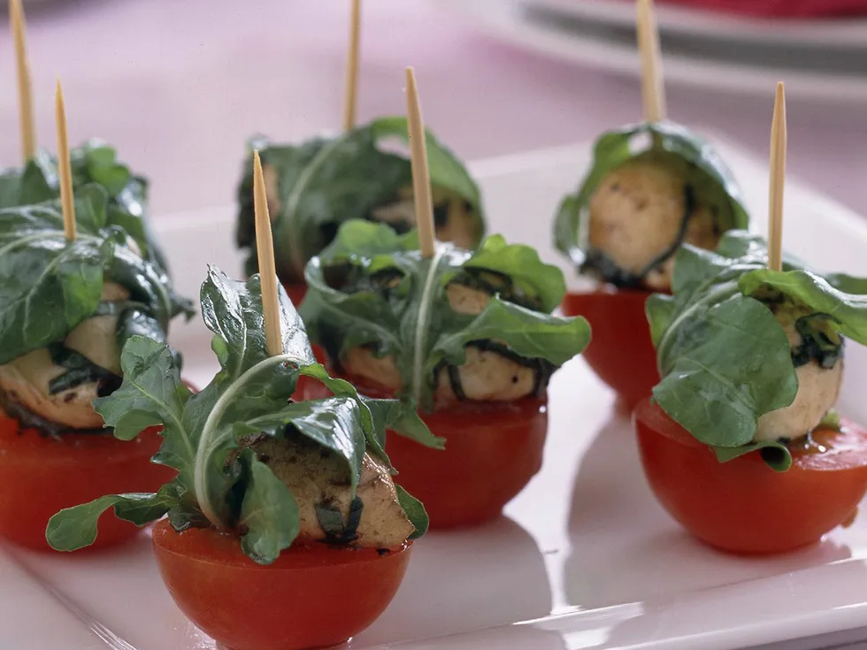 Tomato and marinated bocconcini skewers