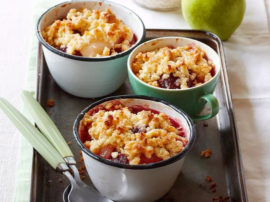 Gluten-free pear and blackberry crumble