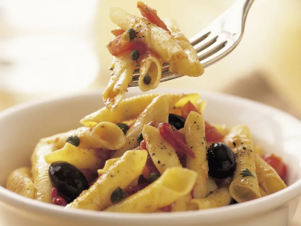 Tomato, olive and anchovy pasta