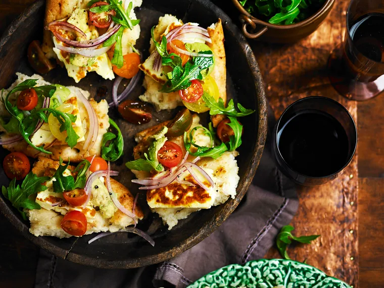 Haloumi and avocado bruschetta