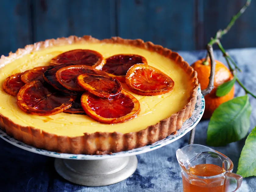 Tangelo tart with candied blood oranges