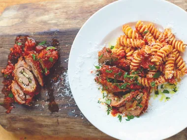 Involtini of beef in tomato ragu with fusilli
