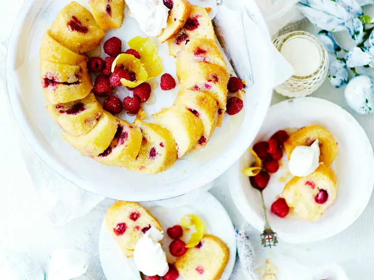 Gluten-free raspberry and lemon syrup cake