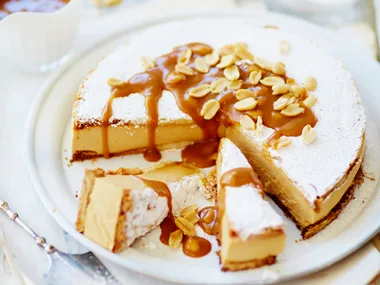 Peanut butter and caramel mousse meringue cake