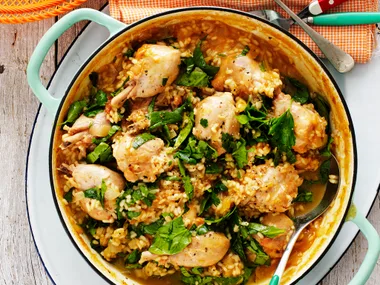 Apricot chicken with creamy rice