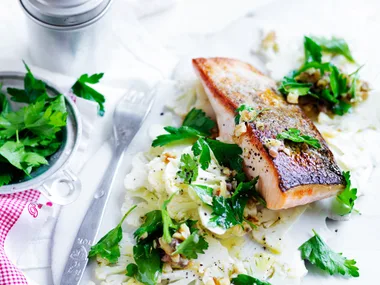 Salmon with shaved cauliflower salad