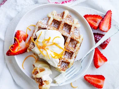 Waffles with marmalade ricotta