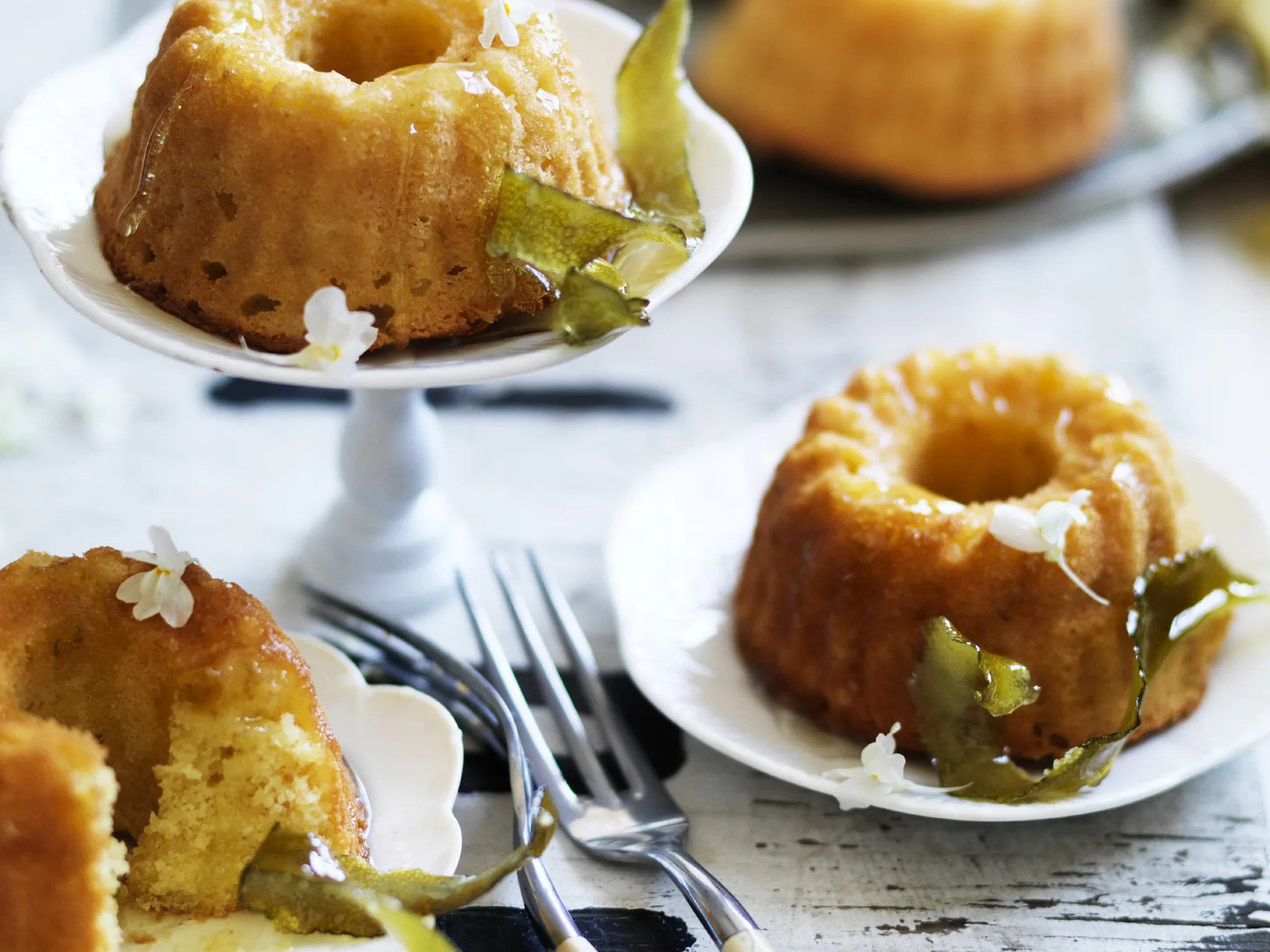 Lime and yoghurt cakes with elderflower syrup