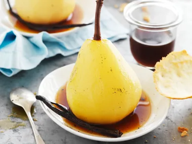poached pears with espresso syrup