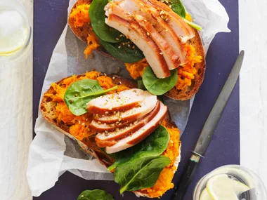 chicken and pumpkin open sandwich