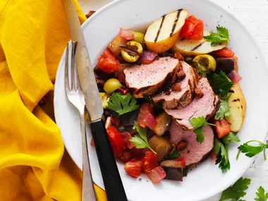 grilled pork with sicilian-style caponata