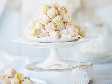 Mini lemon almond lamingtons