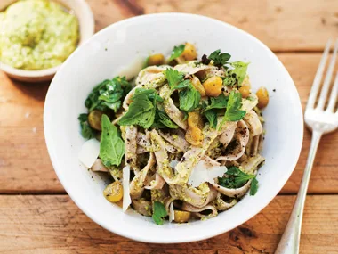 Warrigal green and desert lime pesto with wholemeal pasta