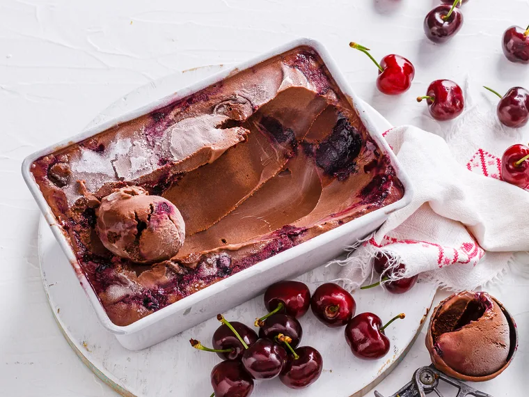 Chocolate and cherry ripple ice-cream