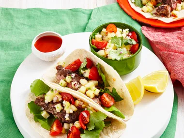 Grilled steak tacos with pineapple salsa