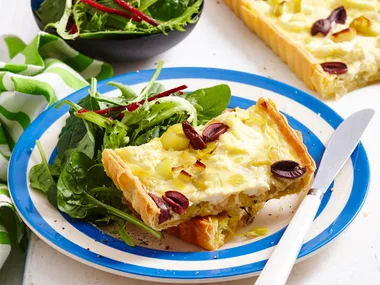 Caramelised leek and olive tart