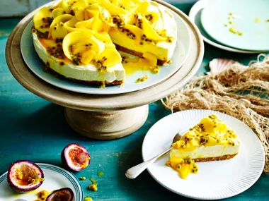 Passionfruit and mango cheesecake