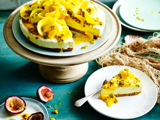 Passionfruit and mango cheesecake