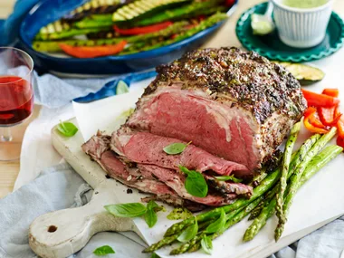 Herb crusted sirloin with grilled vegetables