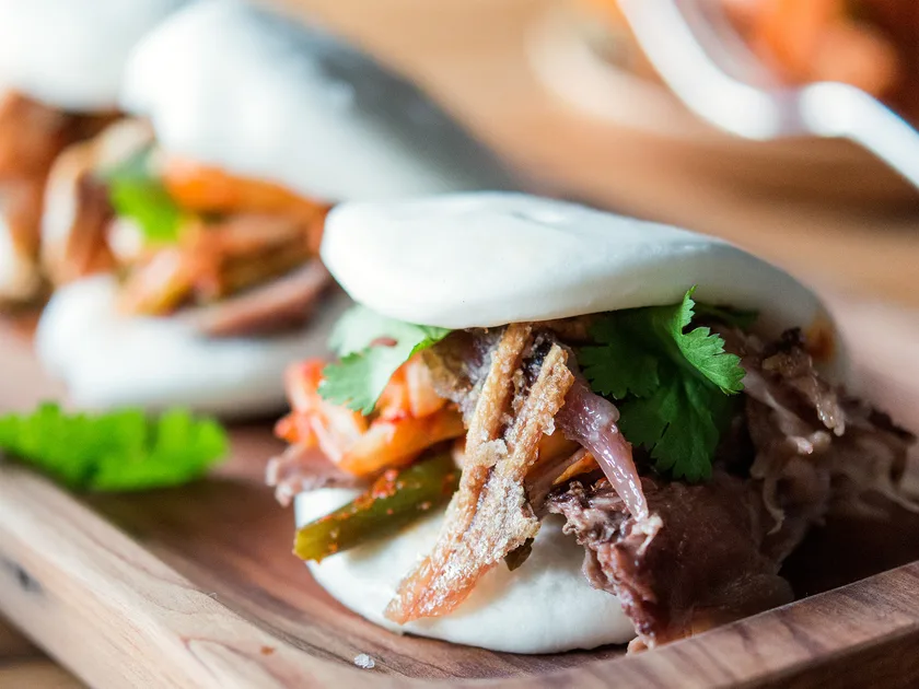 Kimchi and roasted pork knuckle steamed bun recipe