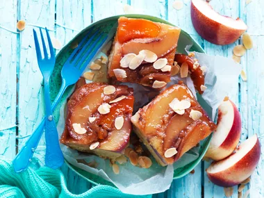 Nectarine and almond upside-down cake