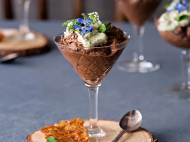 Mousse au chocolat with fresh mint cream