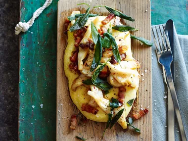 Soft polenta with calamari, pancetta and sage