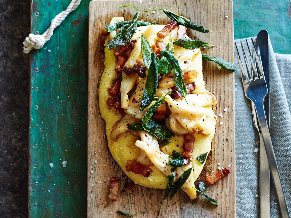 Soft polenta with calamari, pancetta and sage