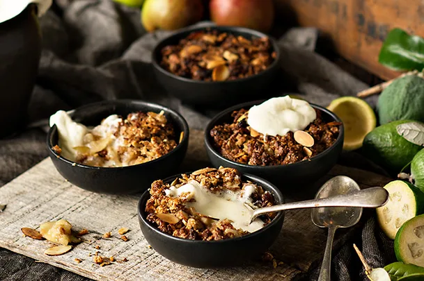 Crunchy feijoa and apple crumbles