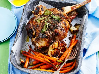 Marinated lamb leg with mint sauce