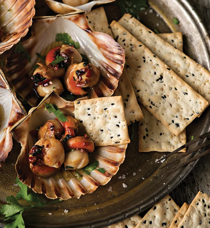 Hot grilled scallops