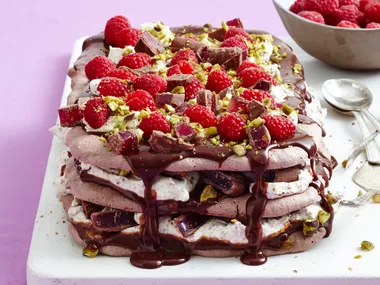 Choc- meringue and turkish delight torte