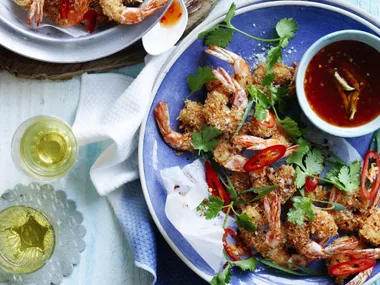 crunchy salt and pepper prawns with sweet chilli syrup
