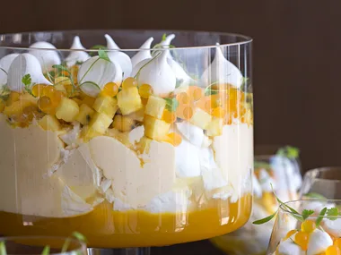 Summer trifle with tropical fruits