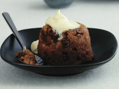 Sago plum puddings with orange cream