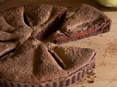 Chocolate, quince and almond tart