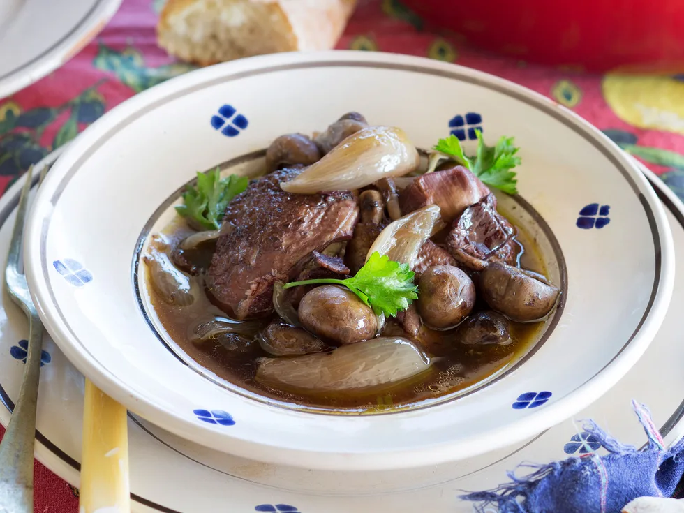 Coq au vin (chicken in wine)