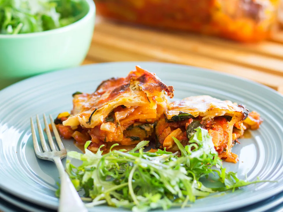 Pumpkin and spinach lasagne