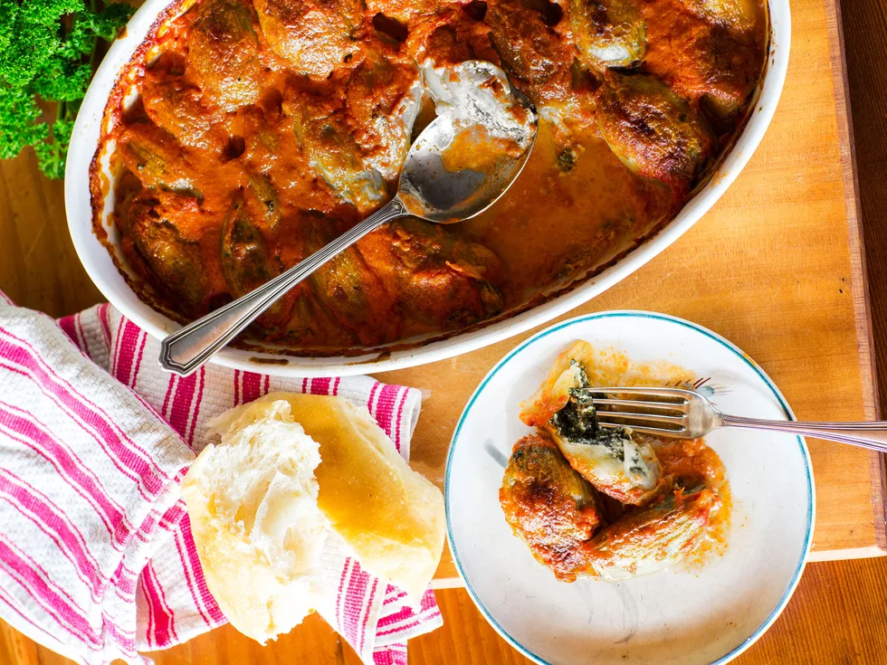 Stuffed onions baked in a cream sauce