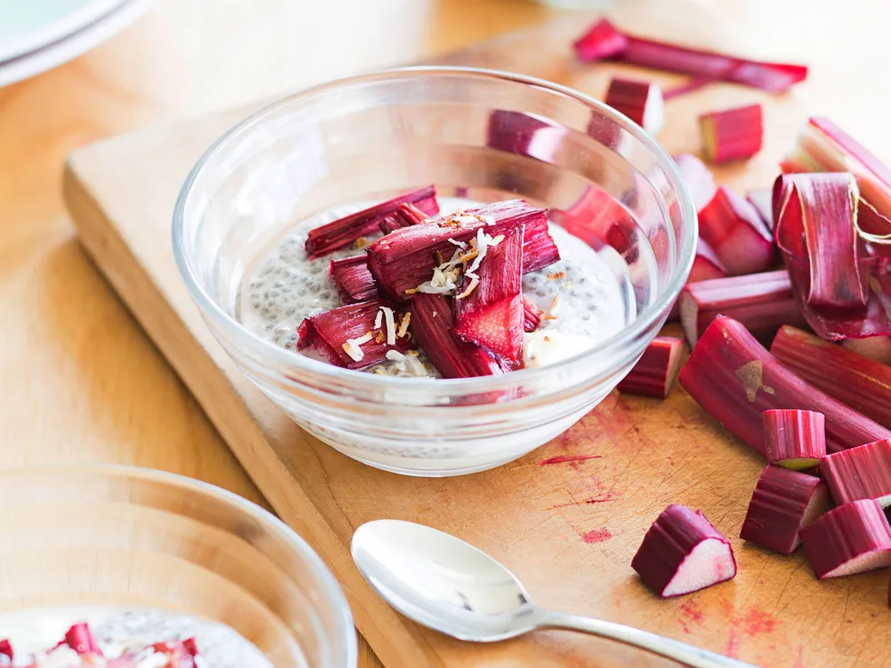 Chia breakfast pudding with roasted rhubarb