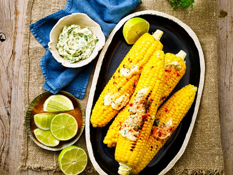 Char-grilled corn with coriander and lime butter