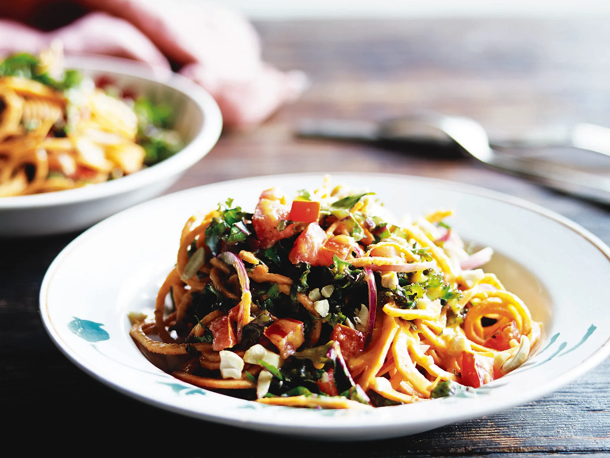 Spicy tahini sweet potato pasta