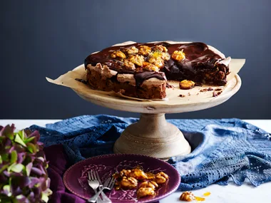 Date, walnut and chocolate torte
