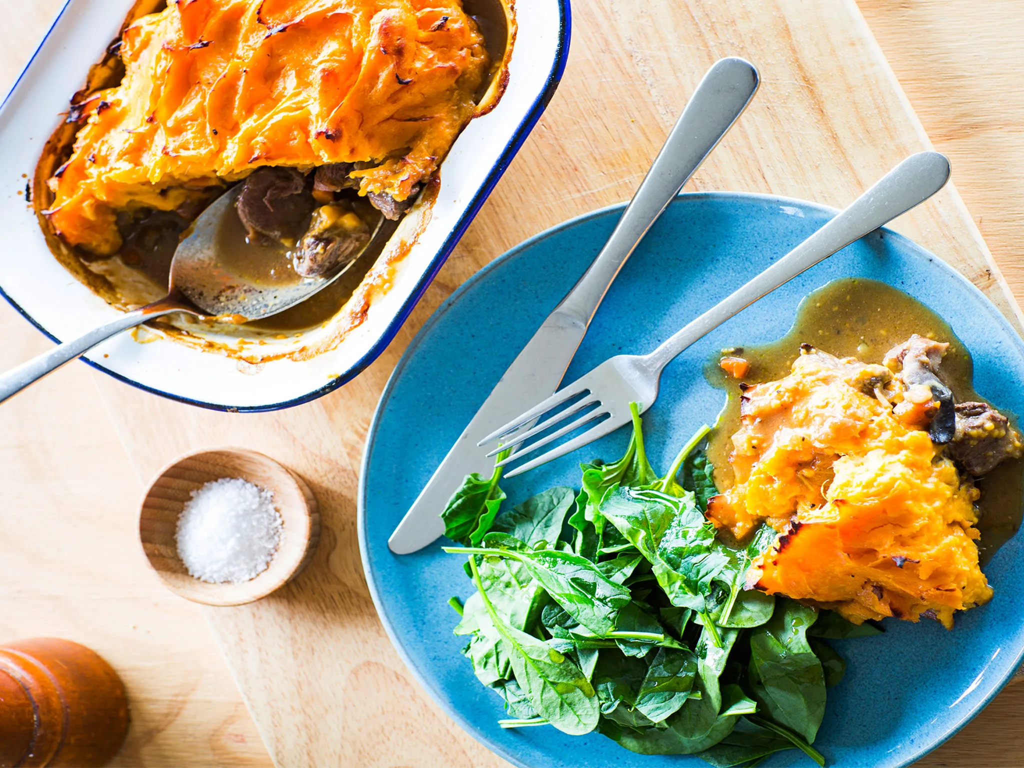 Venison, mushroom and kumara topped pie