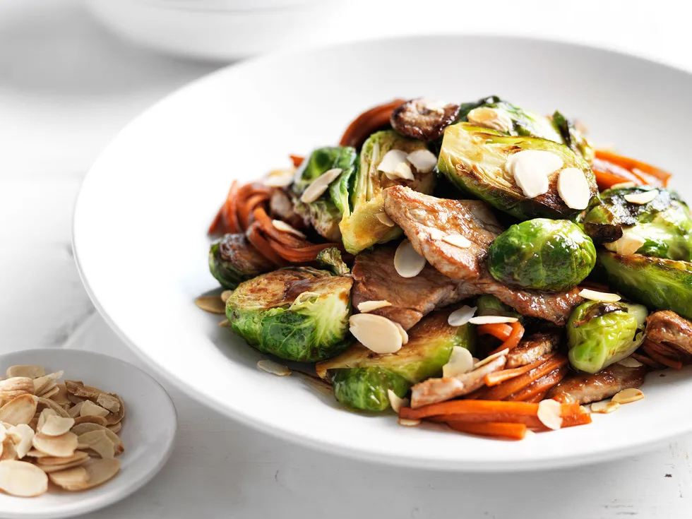 Pork and brussels sprouts stir-fry