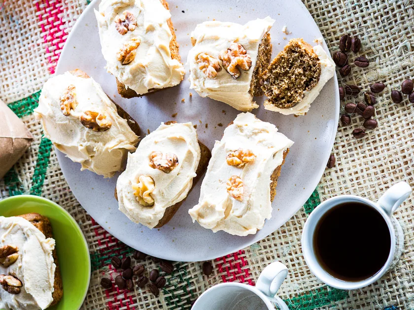 Coffee, sour cream and walnut cakes