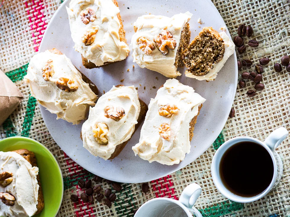 Coffee, sour cream and walnut cakes