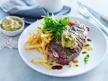 Char-grilled sirloin steak with garlic butter